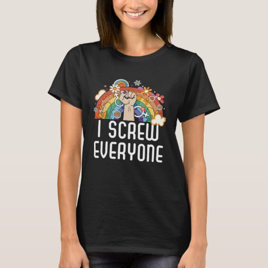 I Screw Everyone Bisexual Rainbow Pride Bisexualit T-Shirt (Vorderseite)