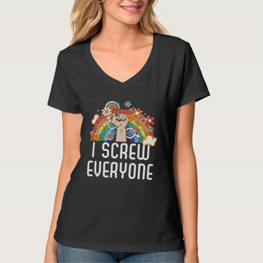 I Screw Everyone Bisexual Rainbow Pride Bisexualit T-Shirt (Vorderseite)