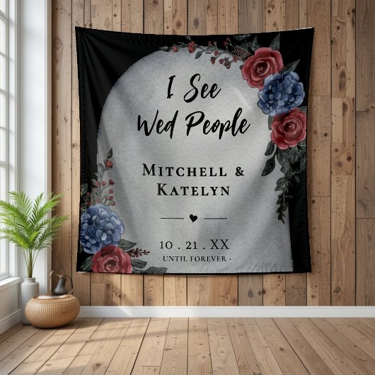 I See Wed People Headstone Floral Gothic Wedding Wandteppich