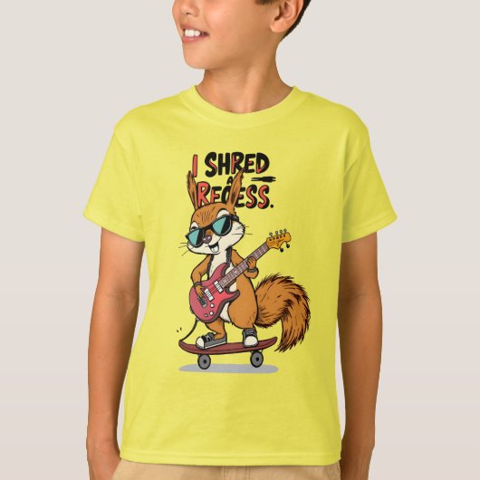 I Shred a Recess Cool Squirrel Guitar Bass Skate T-Shirt (Vorderseite)