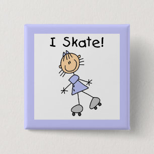 I Skate - Girl Roller Skater Button