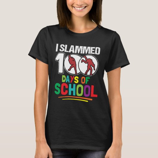 I Slammed 100 Days Of School Wrestling 100th Day B T-Shirt (Vorderseite)