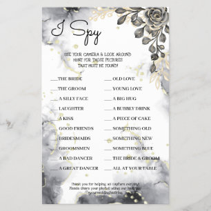 I Spy Black Rose Wedding Reception Game Card Flyer