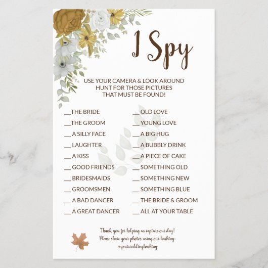 I Spy Boho Herbst Hochzeitsempfang Game Card Flye Flyer (Vorne)