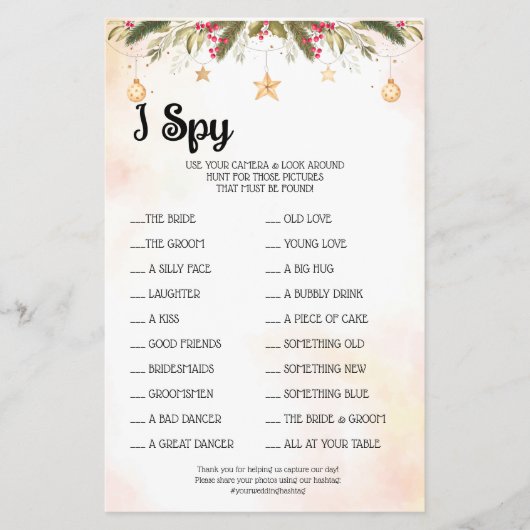 I Spy Christmas Wedding Reception Game Card Flyer (Vorne)