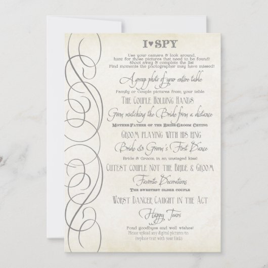 I Spy Heart Typographic Foto Empfang Game Cards Einladung (Vorderseite)