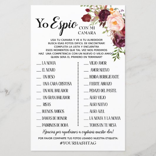 I Spy Hochzeitsempfang Englisch Spanisch (Rückseite)