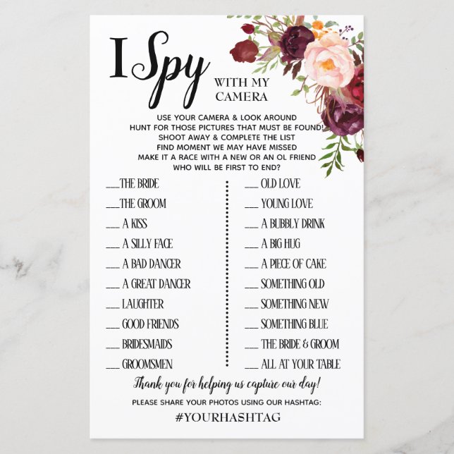 I Spy Hochzeitsempfang Englisch Spanisch (Vorderseite)