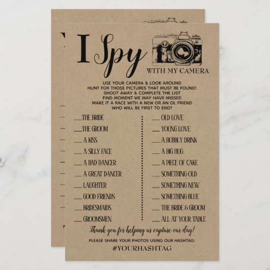 I Spy Hochzeitsempfang englisches spanisches Spiel (Vorne/Hinten)