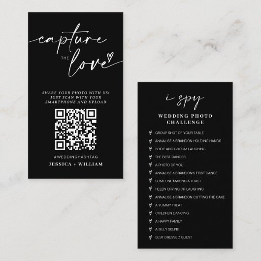 I Spy Wedding Game | Capture the Liebe QR Code Begleitkarte (Vorne/Hinten)