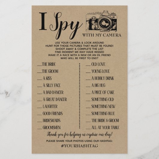 I Spy Wedding Reception Shower Rustic Game Card Flyer (Vorne)