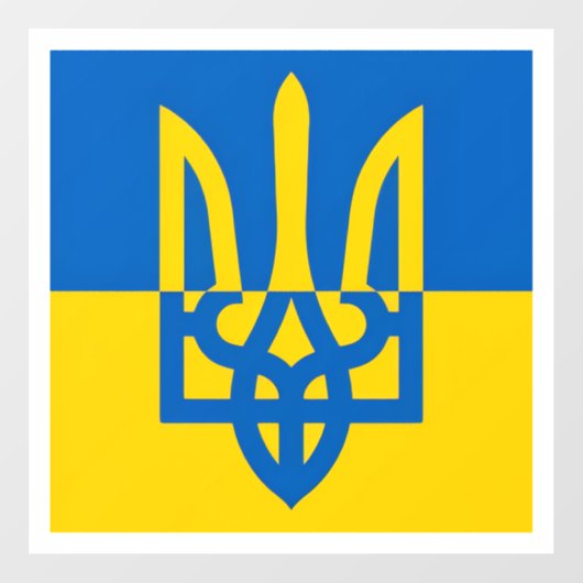 I stand with Ukraine. Ukrainian flag. Trident. Fensteraufkleber (Blatt)