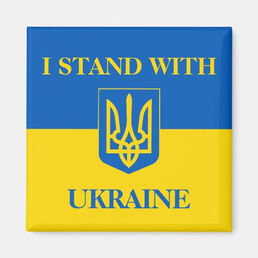 I Stand With Ukraine. Ukrainian Flag & Trident. Magnet (Vorne)