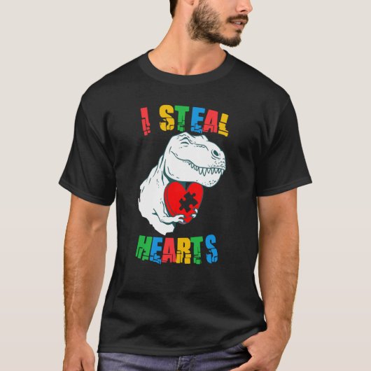I Steal Hearts Autism Awareness Rex Valentines Day T-Shirt (Vorderseite)