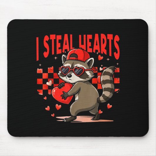 I Steal Hearts Design Raccoon Valentine Day Retro  Mousepad (Vorne)