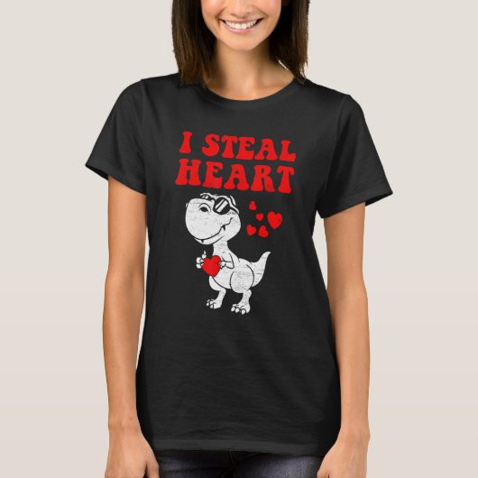 I Steal Hearts Dinosaur Dino Rex Valentines Day Bo T-Shirt (Vorderseite)