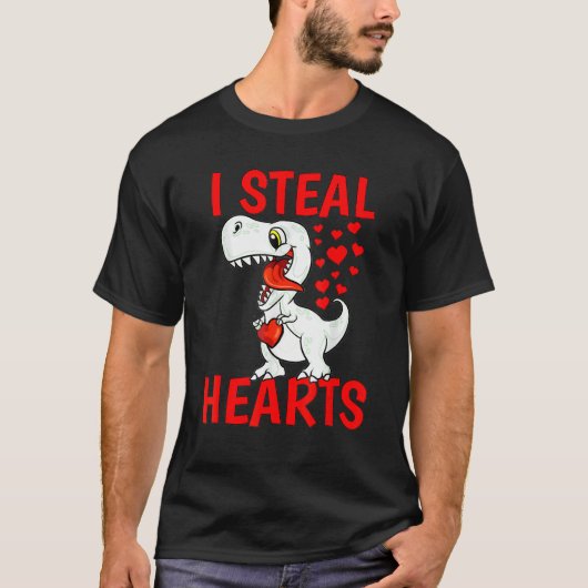 I Steal Hearts For Boys Valentines Day Kids Dinosa T-Shirt (Vorderseite)