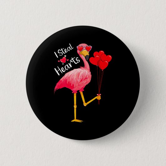 I Steal Hearts Funny Flamingo Lover Valentine's Da Button (Vorderseite)