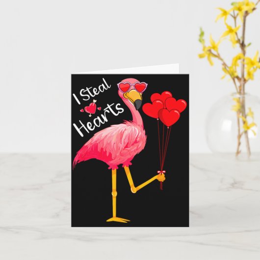 I Steal Hearts Funny Flamingo Lover Valentine's Da Karte (Gelbe Blume)