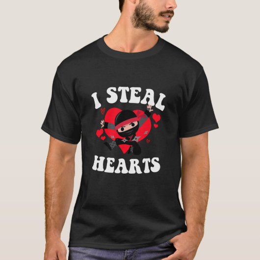 I Steal Hearts Ninja Boys Valentines Day T-Shirt (Vorderseite)