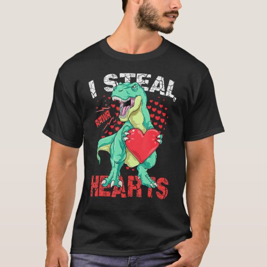 I Steal Hearts Valentines Day Dinosaur Boys Men Lo T-Shirt (Vorderseite)