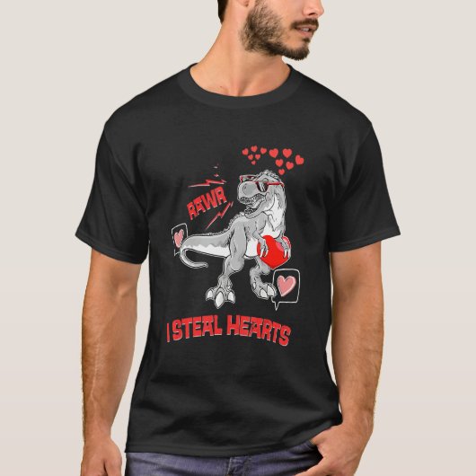I Steal Hearts Valentines Day Dinosaur Boys Men Lo T-Shirt (Vorderseite)