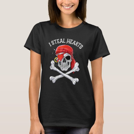 I Steal Hearts Valentines Day Pirate Boys Skull T-Shirt (Vorderseite)
