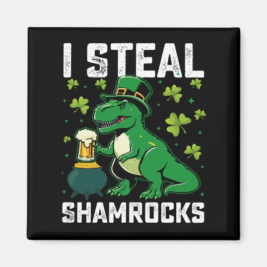 I Steal Kleeblatts T Rex Dinosaur St Patrick's Day Magnet (Vorne)