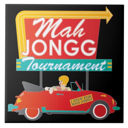 I stop for Mah Jongg Retro Sign Fliese (Vorderseite)