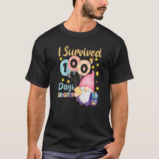 I Survived 100 Days Brighter Gnomes Teacher Kids T-Shirt (Vorderseite)