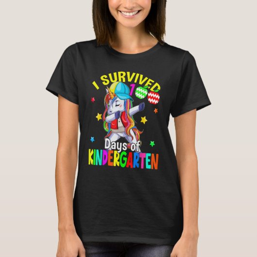 I Survived 100 Days Of Kindergarten Cute Dabbing U T-Shirt (Vorderseite)