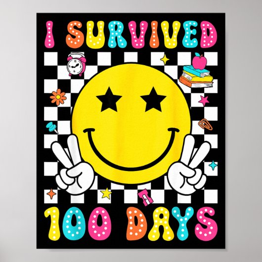 I Survived 100 Days Of School Boys Kids 100th Day  Poster (Vorne)