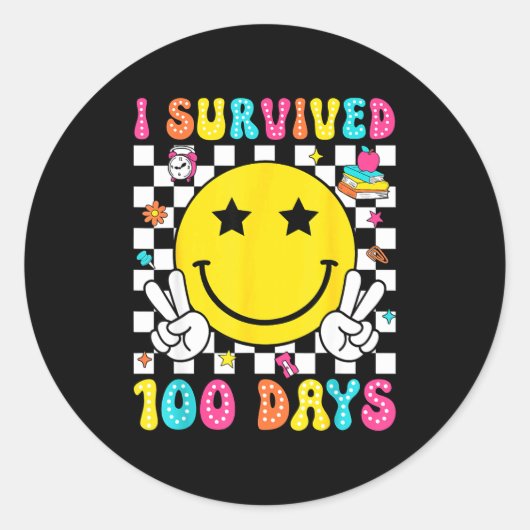 I Survived 100 Days Of School Boys Kids 100th Day Runder Aufkleber (Vorderseite)