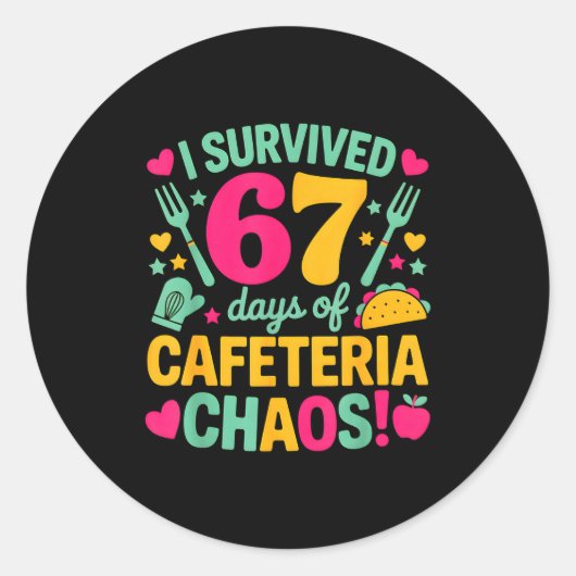 I Survived 67 Days Of Cafeteria Chaos Cute Food Lu Runder Aufkleber (Vorderseite)