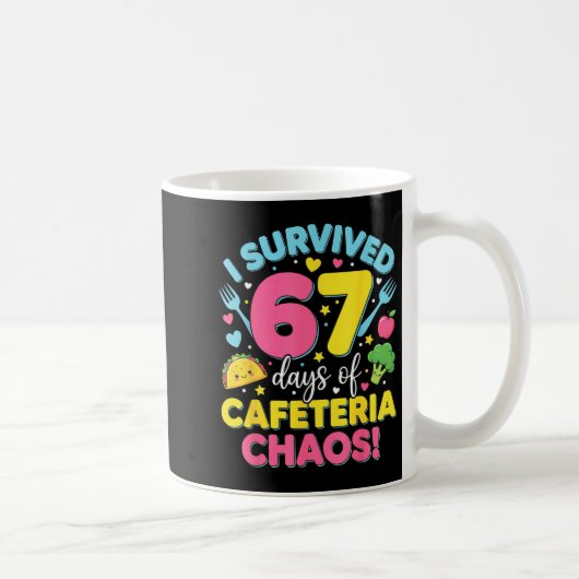 I Survived 67 Days Of Cafeteria Chaos Meme Kaffeetasse (Rechts)