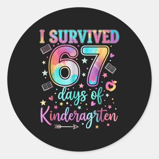 I Survived 67 Days Of Kindergarten Funny Six Seven Runder Aufkleber (Vorderseite)