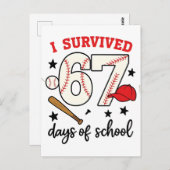 I Survived 67 Days of School Baseball Sport 100 Postkarte (Vorne/Hinten)