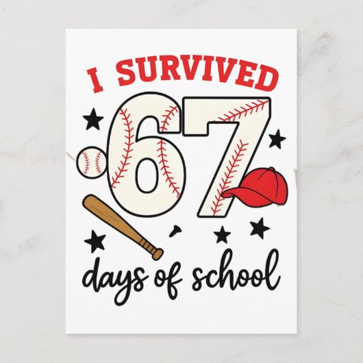 I Survived 67 Days of School Baseball Sport 100 Postkarte (Vorderseite)