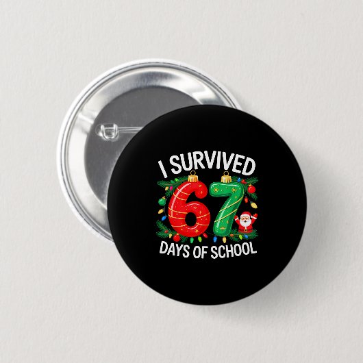 I Survived 67 Days Of School Christmas Candy Cane Button (Vorne & Hinten)