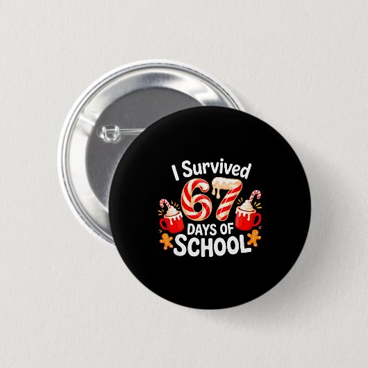 I Survived 67 Days Of School Christmas Candy Cane Button (Vorne & Hinten)