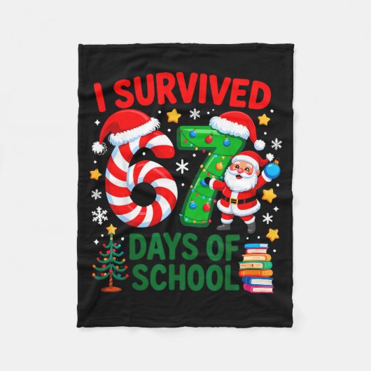 I Survived 67 Days Of School Christmas Candy Cane Fleecedecke (Vorderseite)