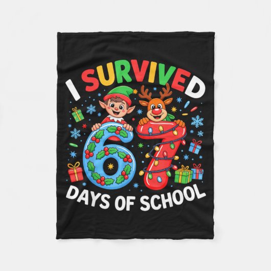 I Survived 67 Days Of School Christmas Candy Cane Fleecedecke (Vorderseite)