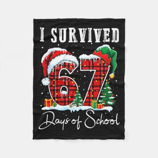 I Survived 67 Days Of School Christmas Candy Cane Fleecedecke (Vorderseite)