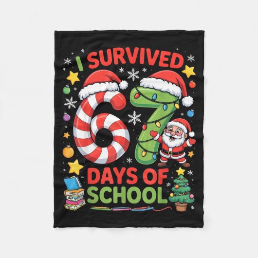 I Survived 67 Days Of School Christmas Candy Cane  Fleecedecke (Vorderseite)
