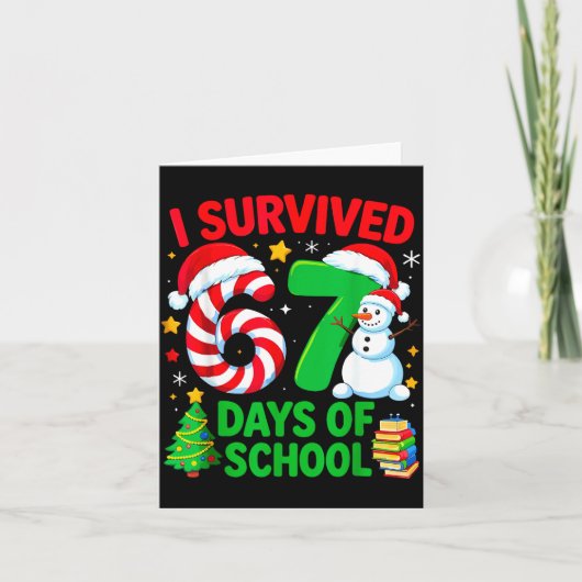 I Survived 67 Days Of School Christmas Candy Cane  Karte (Vorderseite)