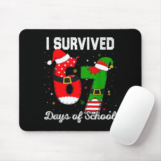 I Survived 67 Days Of School Christmas Candy Cane  Mousepad (Mit Mouse)