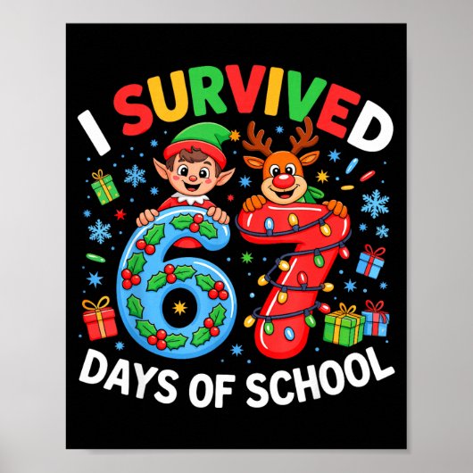 I Survived 67 Days Of School Christmas Candy Cane Poster (Vorne)