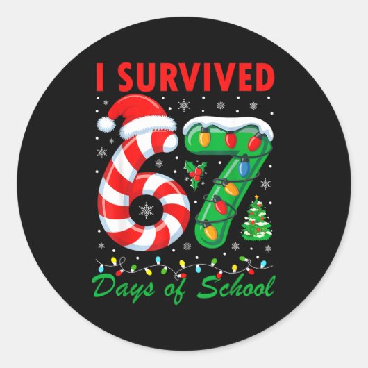 I Survived 67 Days Of School Christmas Candy Cane Runder Aufkleber (Vorderseite)