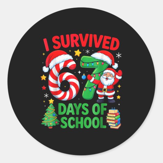 I Survived 67 Days Of School Christmas Candy Cane  Runder Aufkleber (Vorderseite)