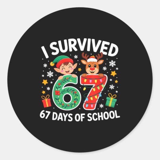 I Survived 67 Days Of School Christmas Candy Cane Runder Aufkleber (Vorderseite)